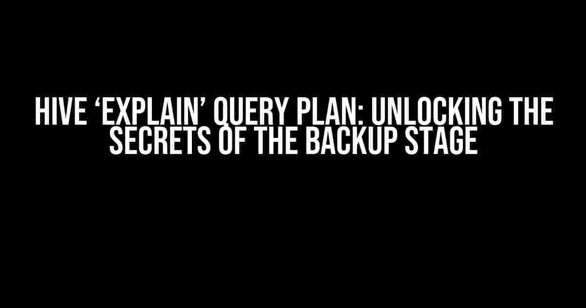 Hive ‘Explain’ Query Plan: Unlocking the Secrets of the Backup Stage